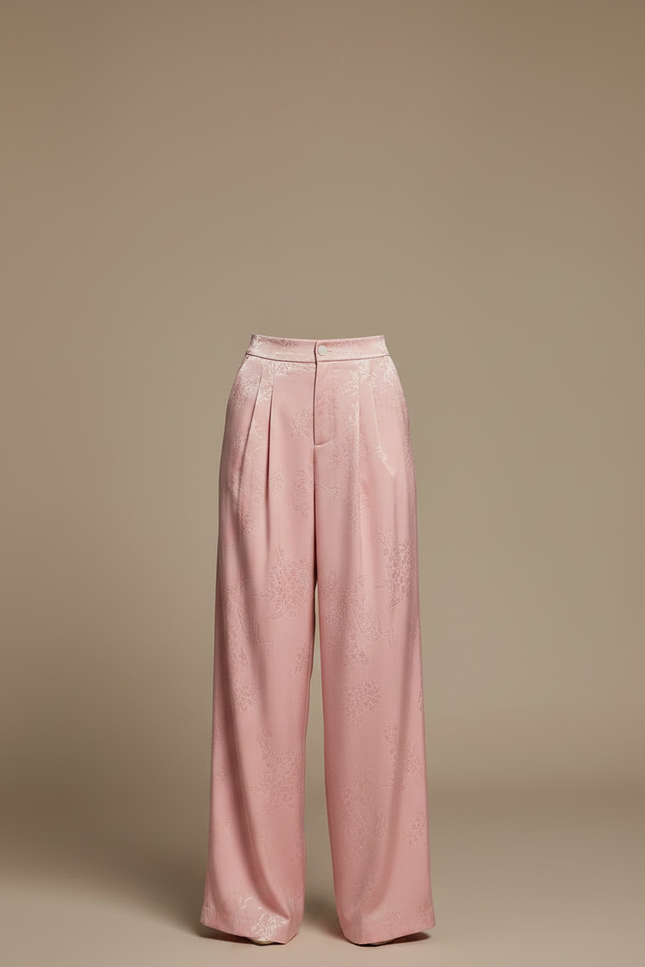 Pantalon Chinois Rose Jacquard Satin Ample Élégant Femme - vue 3