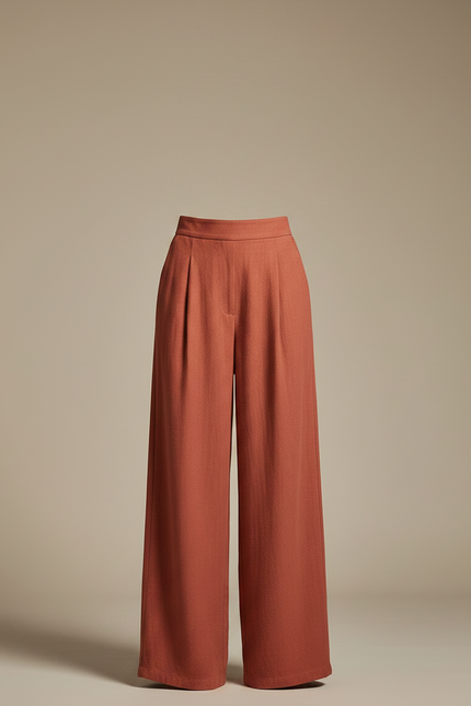 Pantalon Chinois Terracotta Ample Plissé Fluide Élégant - Orange Viscose - vue 3