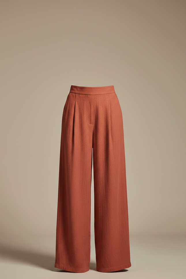 Pantalon Chinois Terracotta Ample Plissé Fluide Élégant - Orange Viscose - vue 3