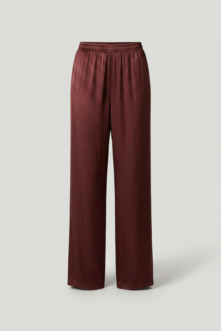 Pantalon Chinois Satin Marron Ample Fluide Élégant - Bordeaux - vue 3