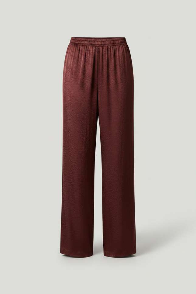 Pantalon Chinois Satin Marron Ample Fluide Élégant - Bordeaux - vue 3