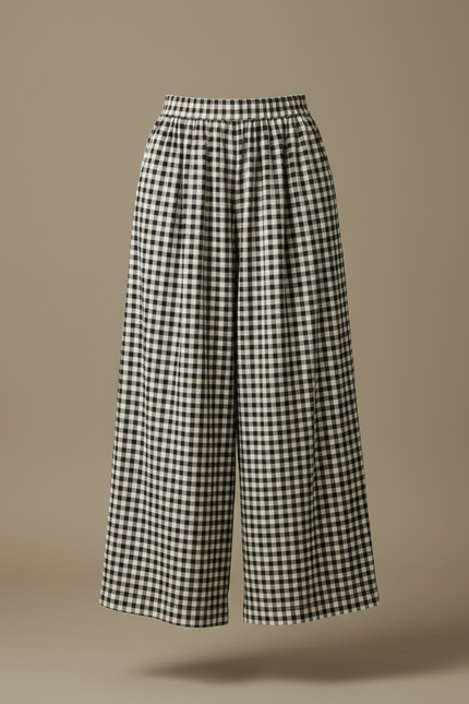 Pantalon Chinois Carreaux Vichy Ample Coton Lin - Imprimé - vue 3