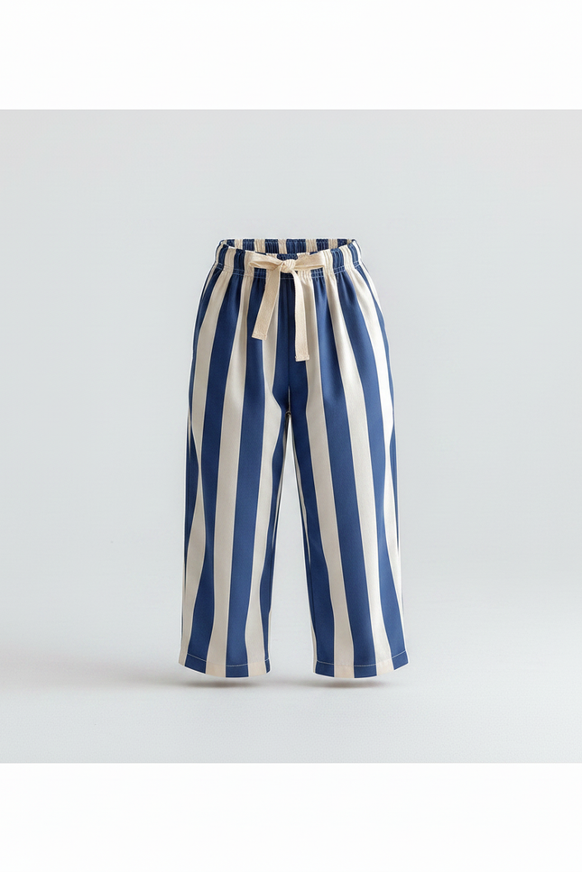 Pantalon Chinois Rayé Bleu Ample Coton Enfant Garçon - Marine - vue 3