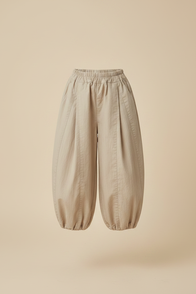 Pantalon Chinois Beige Ample Bouffant Décontracté Cordon - Toile - vue 3