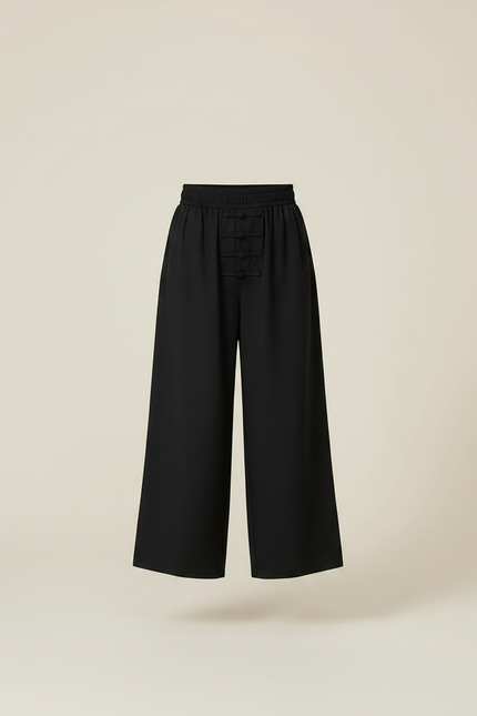 Pantalon Chinois Noir Ample Coton Boutons Traditionnel - vue 3