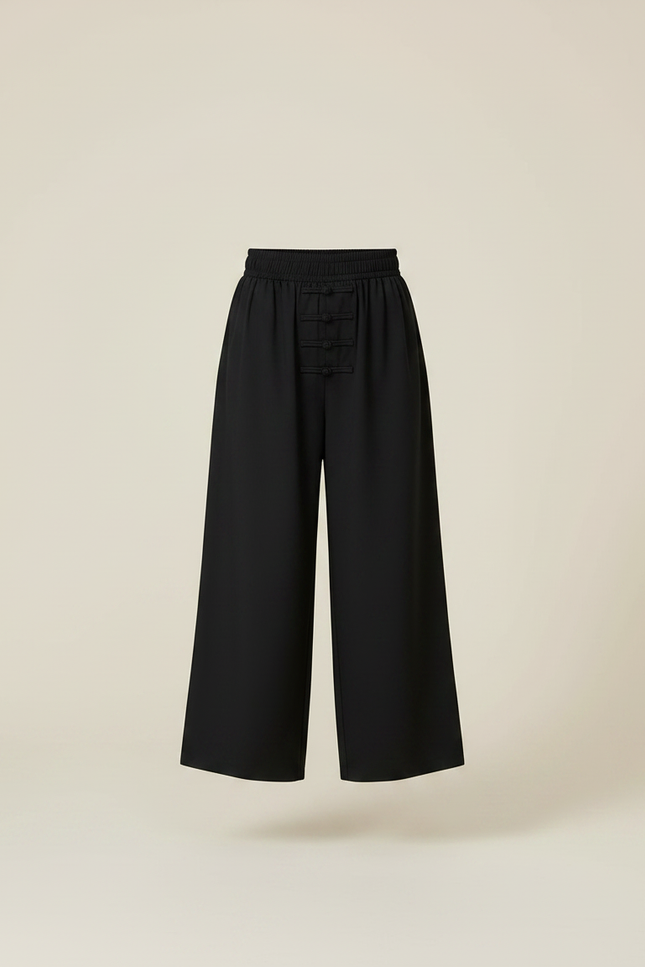 Pantalon Chinois Noir Ample Coton Boutons Traditionnel - vue 3