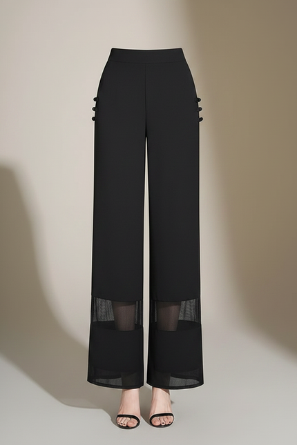 Pantalon Chinois Noir Fluide Transparent Élégant Femme - Polyester - vue 3
