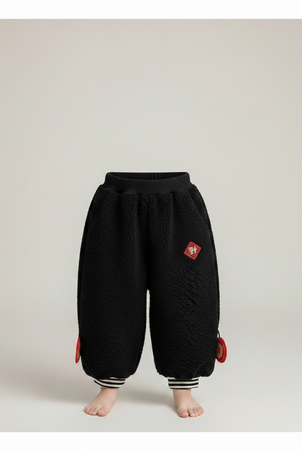 Pantalon Chinois Noir Polaire Ample Enfant Hiver - Molleton - vue 3