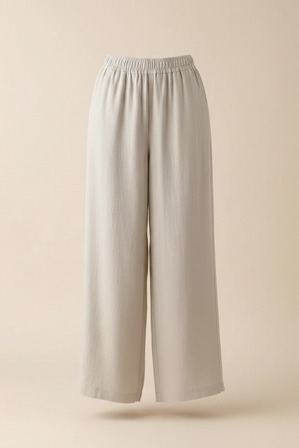 Pantalon Chinois Lin Coton Ample Fluide Décontracté - Beige - vue 3