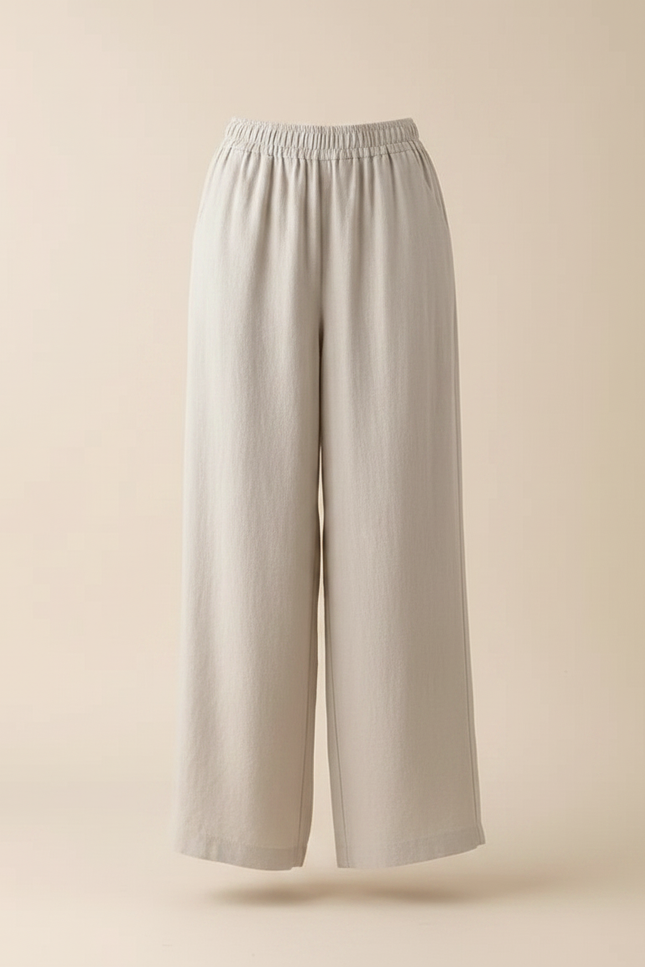 Pantalon Chinois Lin Coton Ample Fluide Décontracté - Beige - vue 3