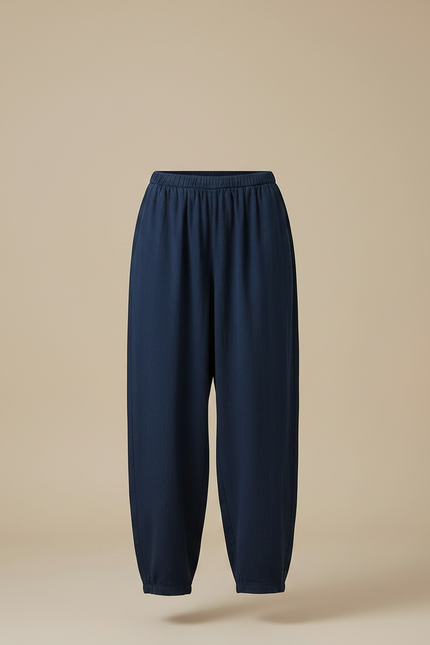Pantalon Chinois Bleu Marine Ample Coton Lâche Femme - vue 3