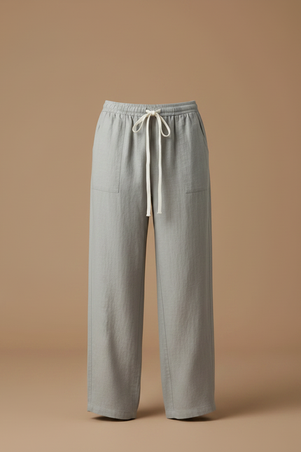 Pantalon Chinois Gris Lin Ample Confortable Décontracté - vue 3