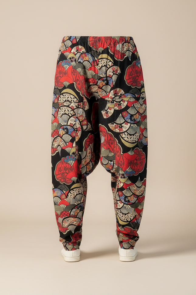 Pantalon Chinois Harem Imprimé Éventails Coton Lin Homme - vue 3