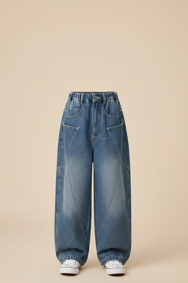 Pantalon Chinois Jean Ample Évasé Enfant - Bleu - vue 3