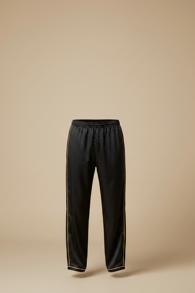 Pantalon Chinois Noir Satiné Ample Décontracté Homme - vue 3