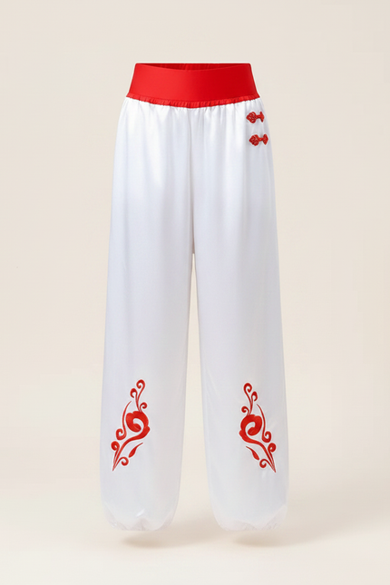 Pantalon Chinois Blanc Satiné Ample Brodé Enfant - vue 3