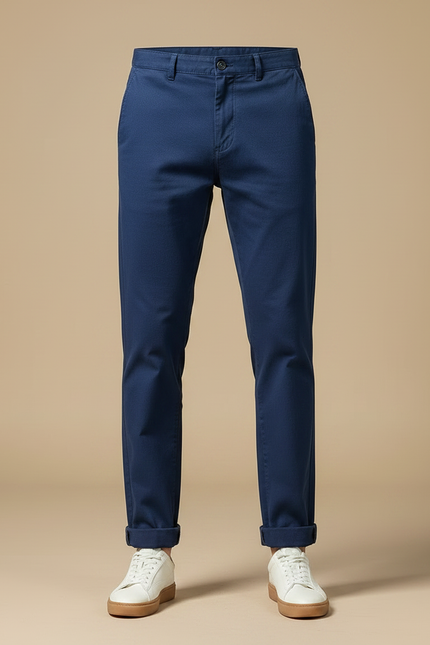 Pantalon Chinois Bleu Marine Décontracté Coton Homme Droit - vue 3