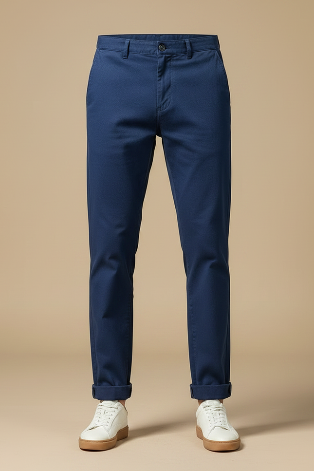 Pantalon Chinois Bleu Marine Décontracté Coton Homme Droit - vue 3