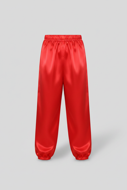 Pantalon Chinois Rouge Satiné Ample Enfant Élastique - vue 2