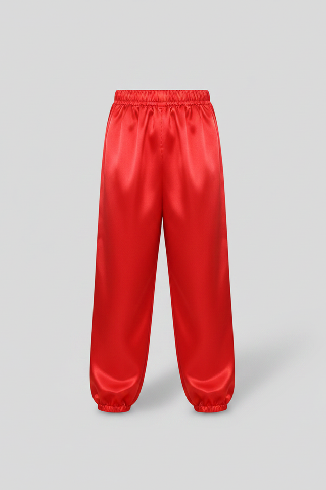 Pantalon Chinois Rouge Satiné Ample Enfant Élastique - vue 2