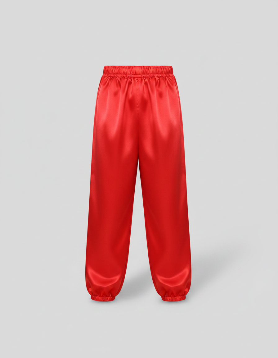 Pantalon Chinois Rouge Satiné Ample Enfant Élastique - vue 2