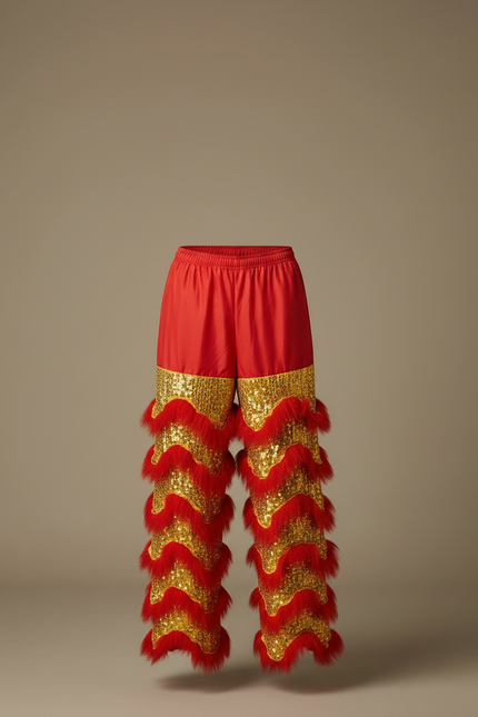 Pantalon Chinois Rouge Doré Scintillant Festif Homme - Polyester - vue 3