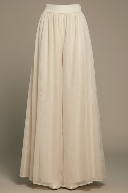 Pantalon Chinois Beige Tulle Ample Long Élégant - Polyester - vue 3