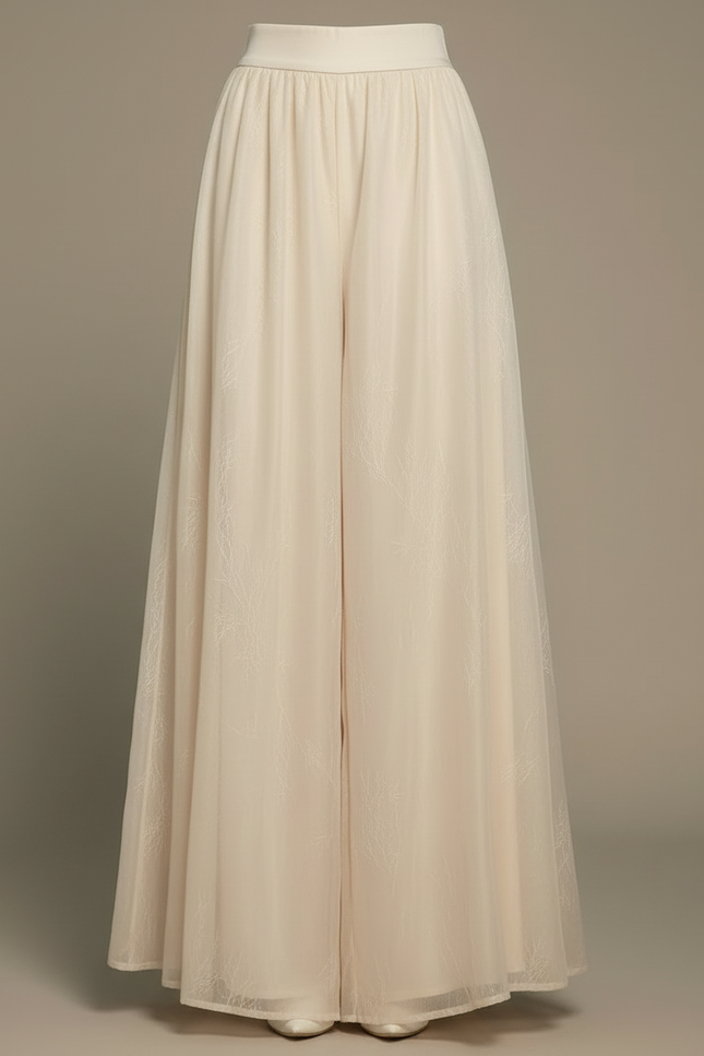 Pantalon Chinois Beige Tulle Ample Long Élégant - Polyester - vue 3