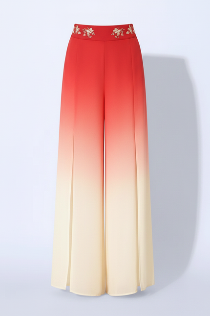 Pantalon Chinois Dégradé Fluide Ample Fendu Rouge Crème - Multicolore Viscose - vue 3