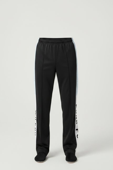 Pantalon Chinois Noir Bandes Blanches Imprimées Sport - Polyester - vue 3