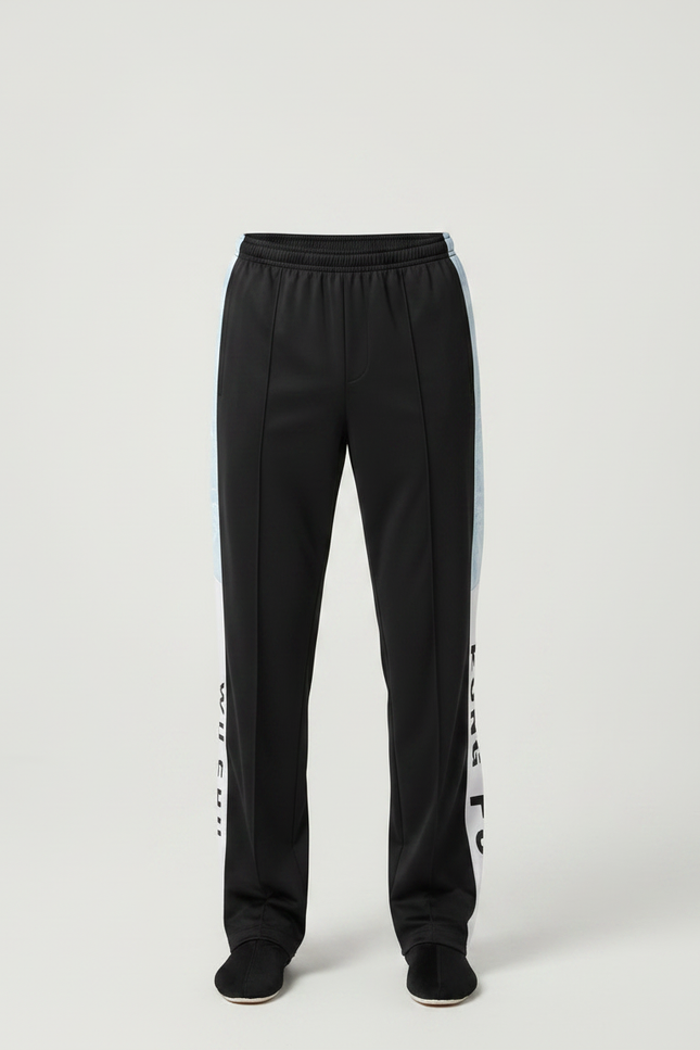 Pantalon Chinois Noir Bandes Blanches Imprimées Sport - Polyester - vue 3