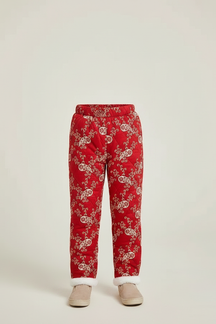 Pantalon Chinois Rouge Matelassé Enfant Motif Floral - Polyester - vue 3