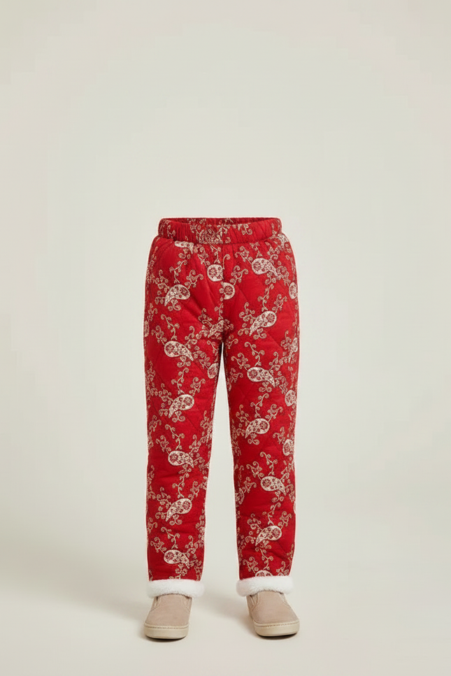 Pantalon Chinois Rouge Matelassé Enfant Motif Floral - Polyester - vue 3