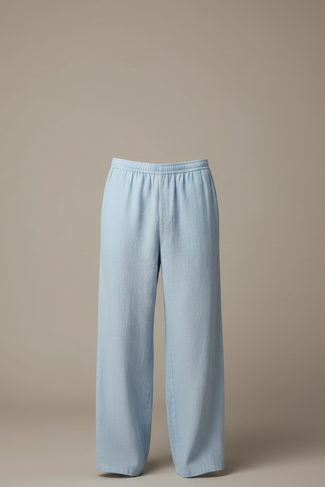 Pantalon Chinois Lin Bleu Ample Décontracté Homme - vue 3