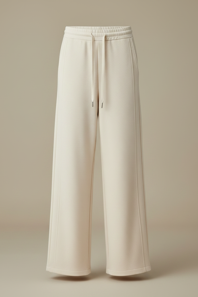 Pantalon Chinois Crème Ample Décontracté Fluide Cordon - Beige Molleton - vue 3
