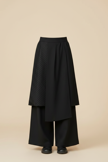 Pantalon Chinois Noir Superposé Ample Fluide Fille - Polyester - vue 3