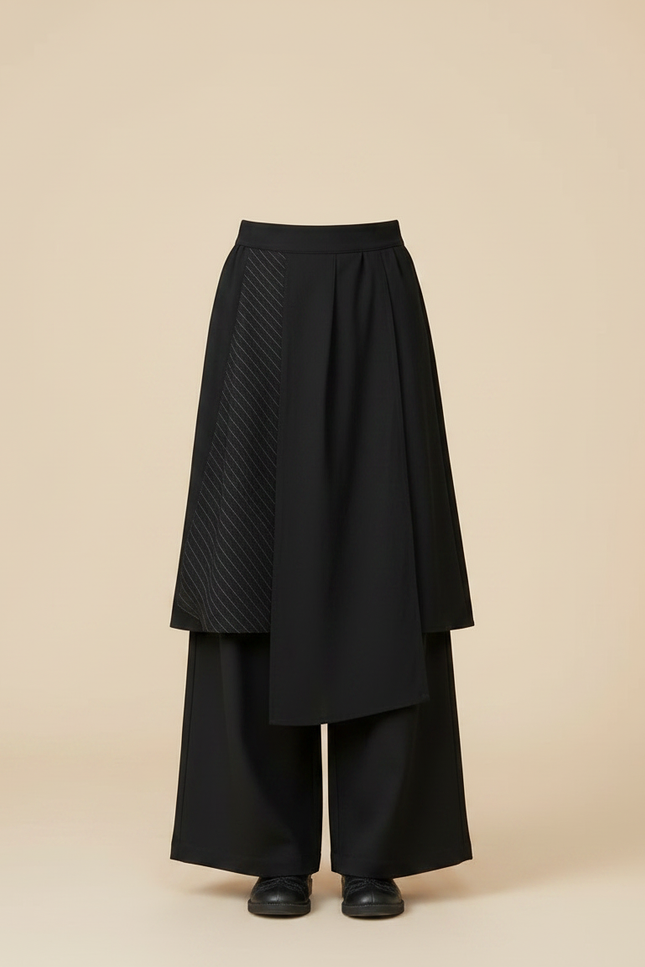 Pantalon Chinois Noir Superposé Ample Fluide Fille - Polyester - vue 3