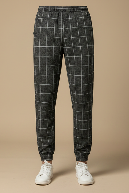 Pantalon Chinois Treillis Carreaux Gris Chevilles Élastiques - Molleton - vue 3