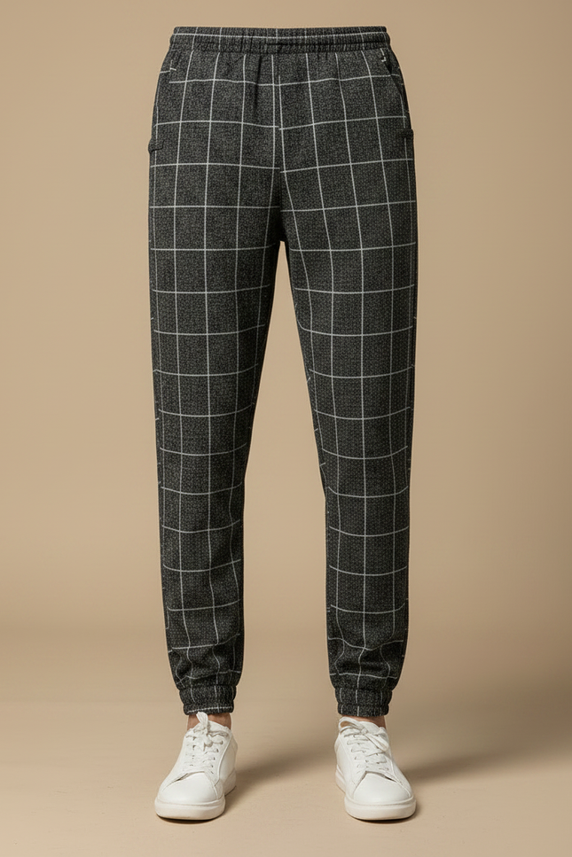 Pantalon Chinois Treillis Carreaux Gris Chevilles Élastiques - Molleton - vue 3