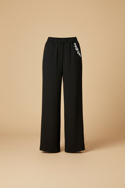 Pantalon Chinois Noir Ample Brodé Élégant Femme - Polyester - vue 3