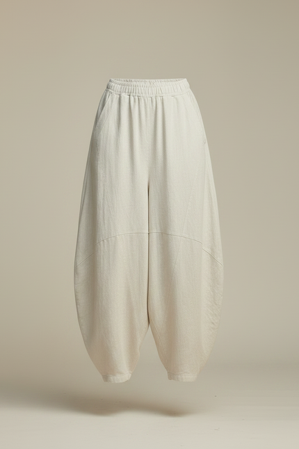 Pantalon Chinois Beige Lin Ample Sarouel Confortable Femme - vue 3
