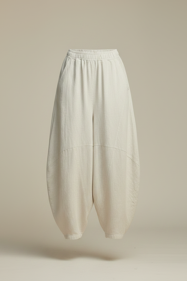 Pantalon Chinois Beige Lin Ample Sarouel Confortable Femme - vue 3