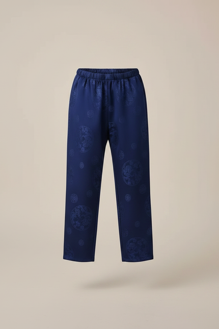 Pantalon Chinois Bleu Jacquard Dragon Traditionnel Enfant - Marine Polyester - vue 3