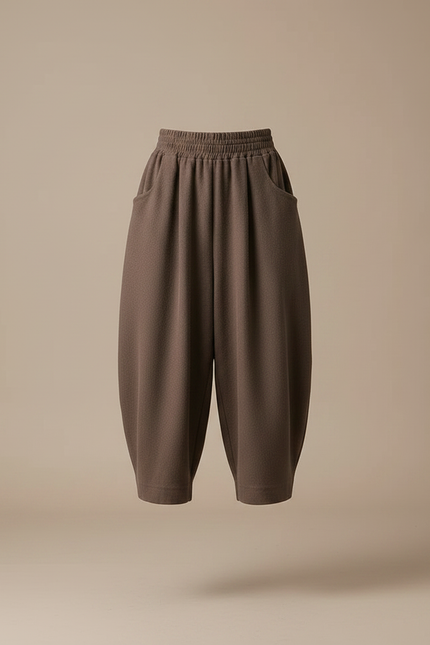 Pantalon Chinois Marron Ample Coton Taille Haute Décontracté - Molleton - vue 3