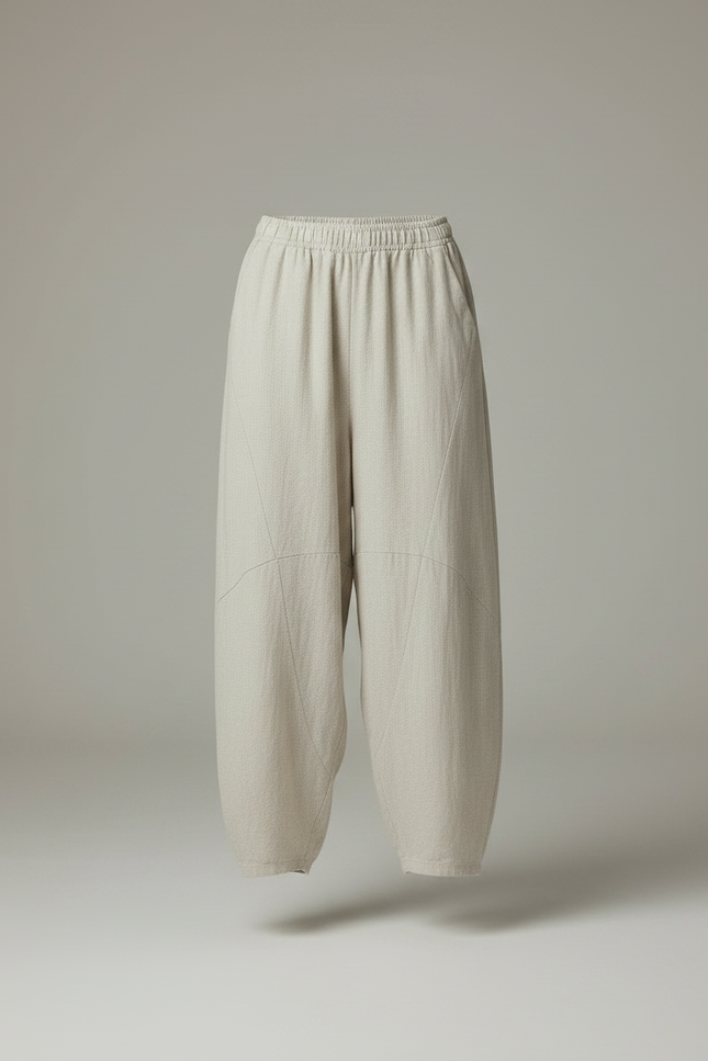Pantalon Chinois Lin Coton Ample Vintage Beige - vue 3