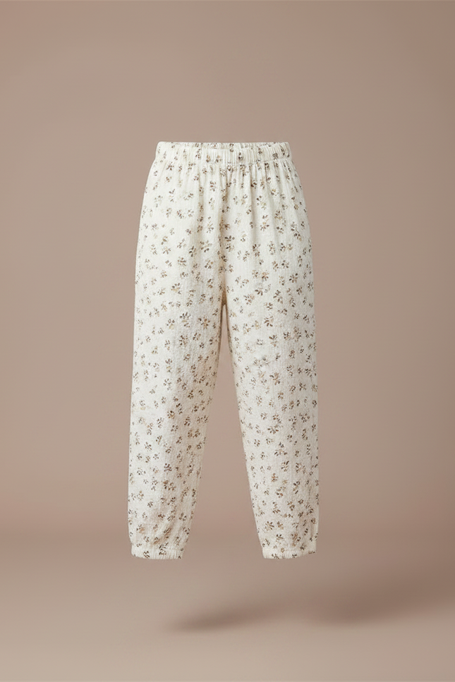 Pantalon Chinois Écru Fleuri Ample Mousseline Enfant - Beige Coton - vue 3