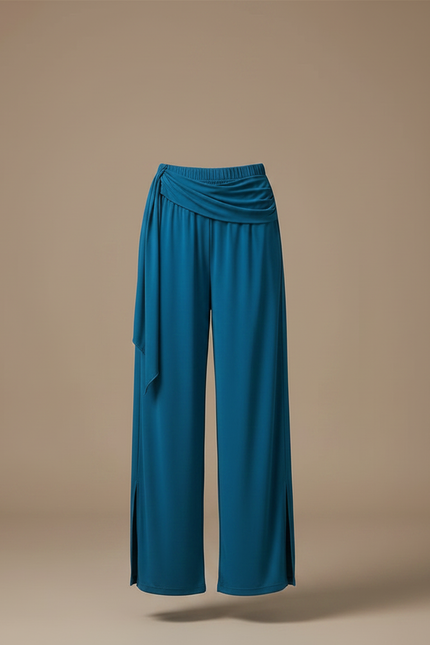Pantalon Chinois Bleu Fluide Ample Fendu Femme - Viscose - vue 3