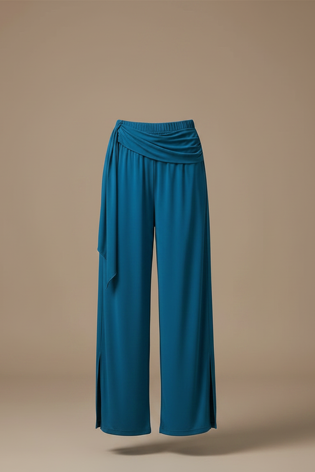 Pantalon Chinois Bleu Fluide Ample Fendu Femme - Viscose - vue 3