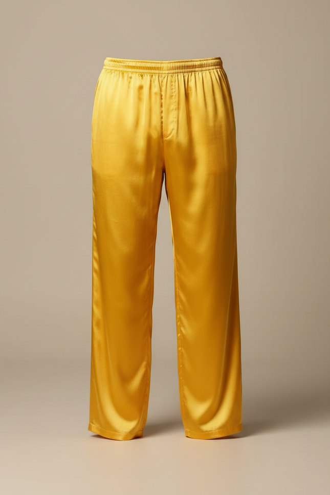 Pantalon Chinois Jaune Satiné Ample Homme Fluide - vue 3