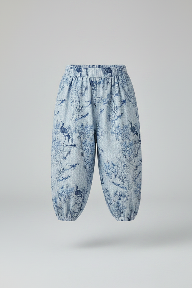 Pantalon Chinois Bleu Ample Imprimé Oiseaux Enfant - Coton - vue 3